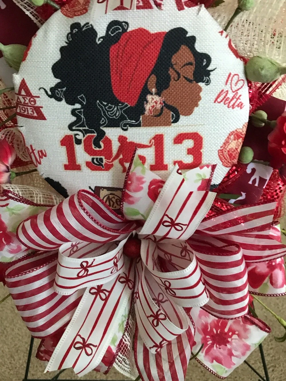 Delta Sorority Red Floral Ribbon Decorative Wreath